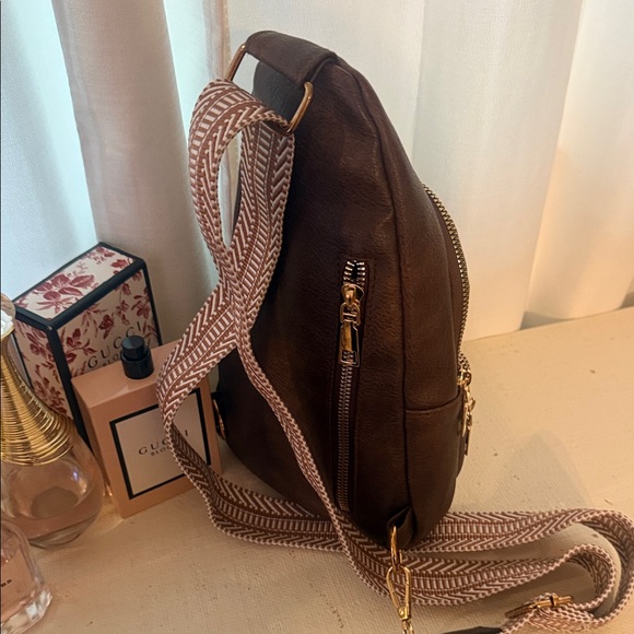 Brown vegan leather minni backpack - Picture 3 of 4